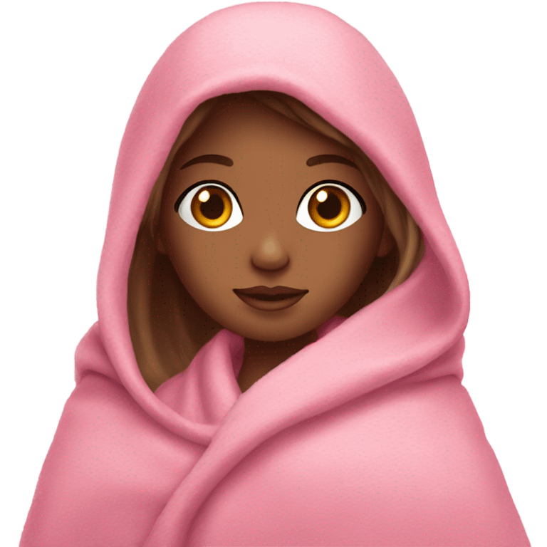 An American girl in a cozy pink blanket  emoji