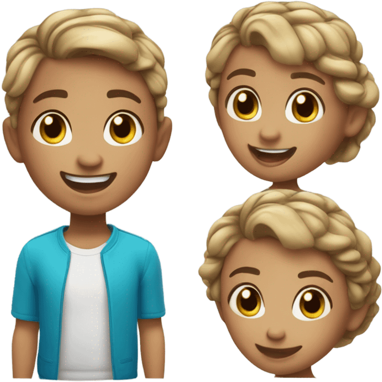 Create a happy child Memoji, suitable for a boy and girl, with bright expressive eyes and a lively hairstyle (e.g., short messy hair for a boy, ponytail or braids for a girl). The character should have a playful and energetic expression." emoji