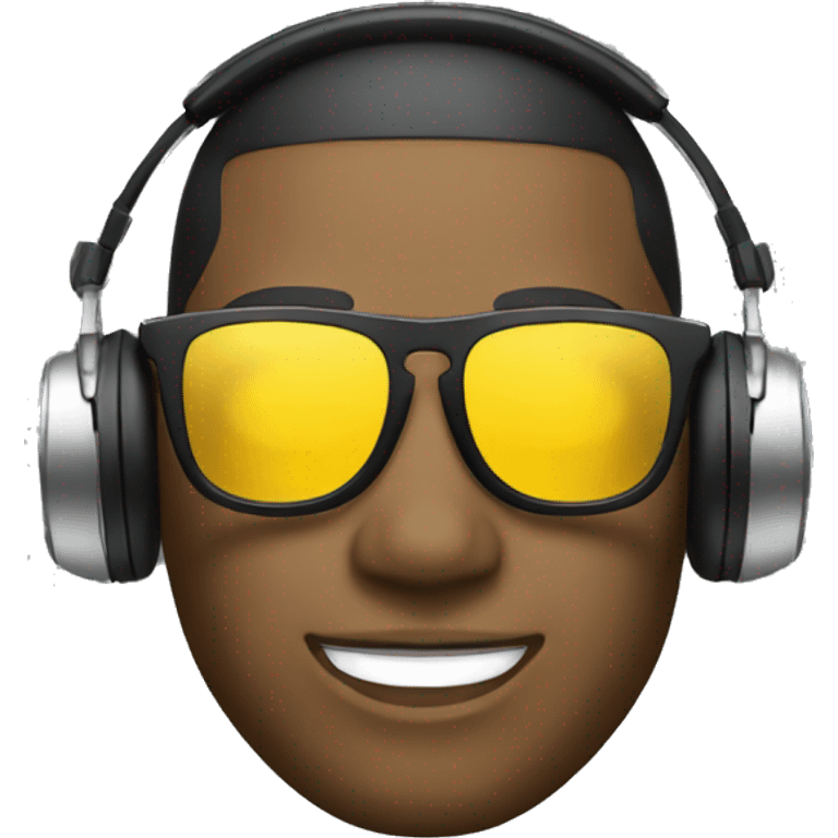 DJ with Yellow Pullover, smile headphones and withe glasses emoji