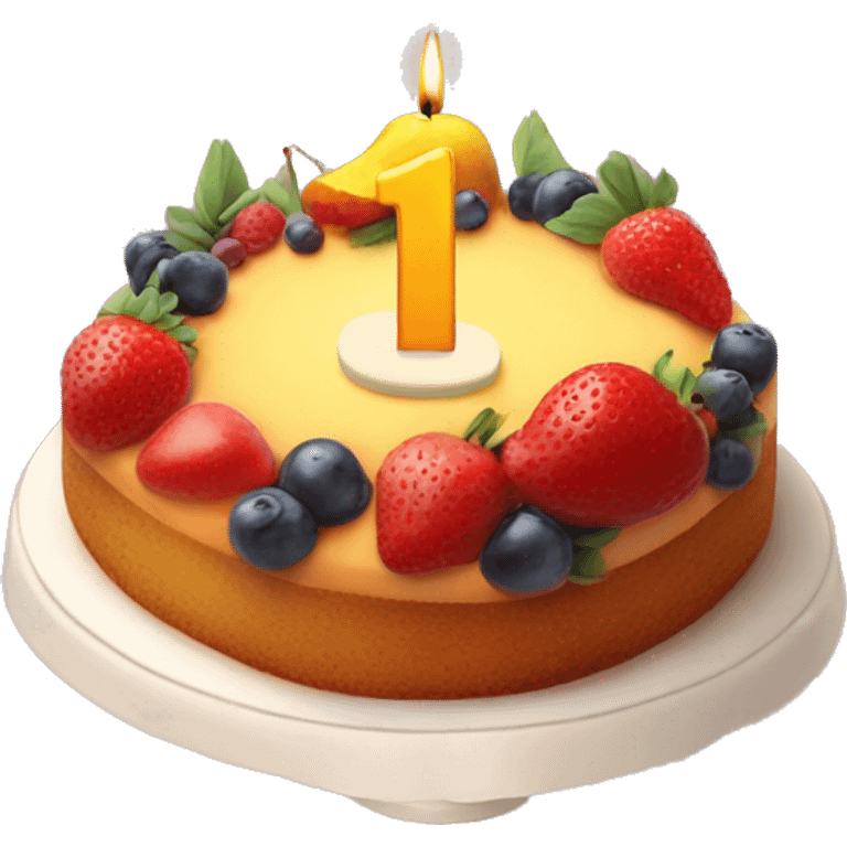 '1' and '0' birthday candle on fruits cake emoji