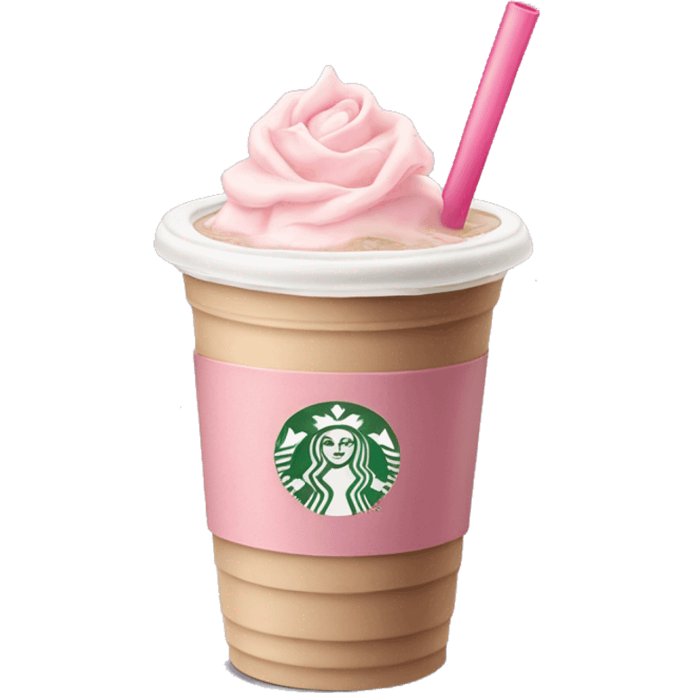 Starbuck ice coffee with ice cubes with rose pastel pink heart and straw  emoji