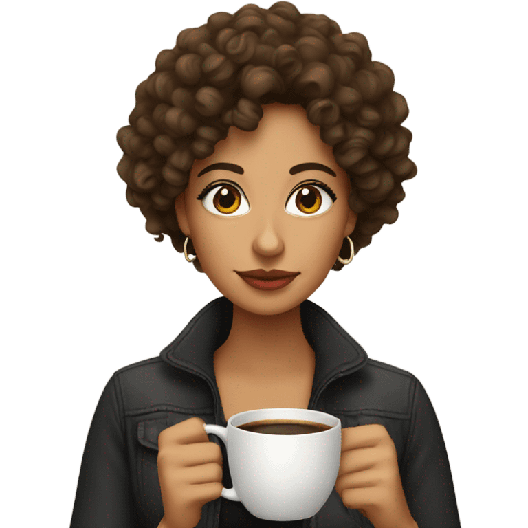 pretty latina with curly hair sipping coffee emoji