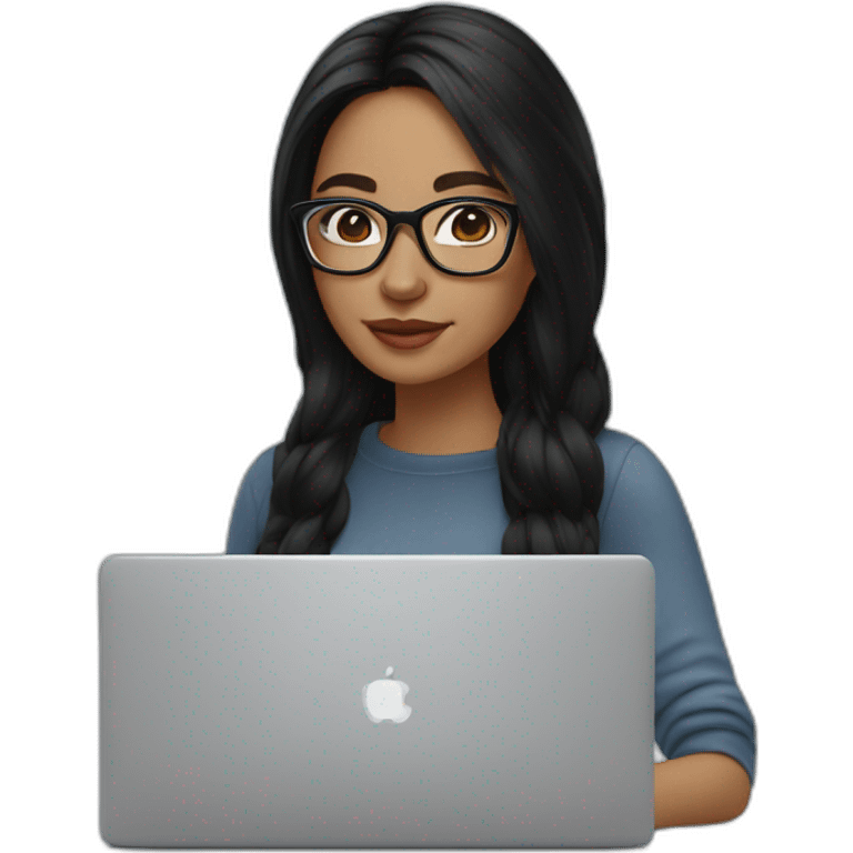 woman peach skin long black hair square glasses on laptop emoji