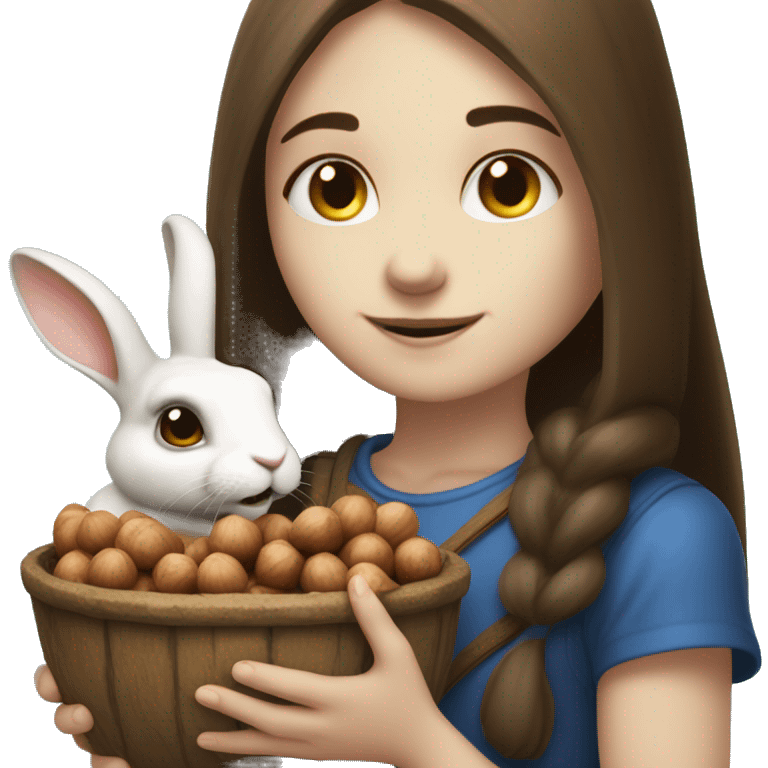 а rabbit holding a hazelnuts with a white skin brunnete girl emoji