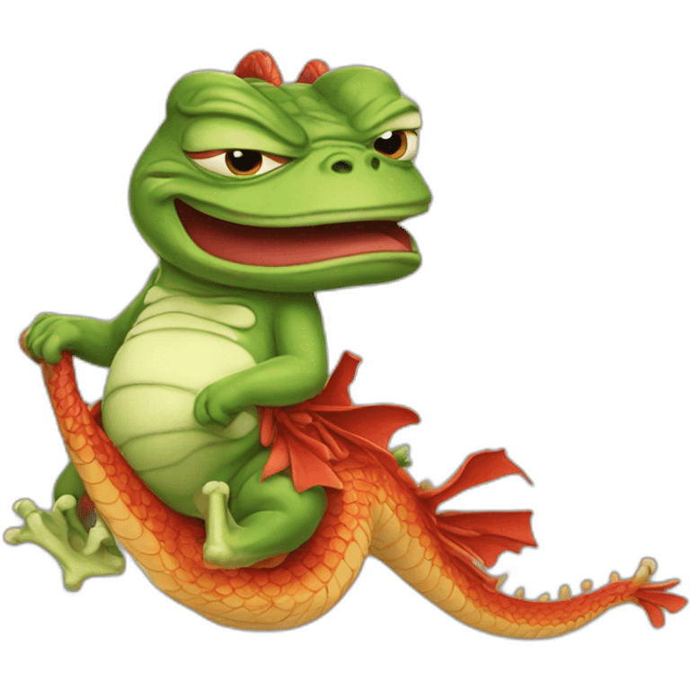 pepe the frog riding a chinese dragon emoji