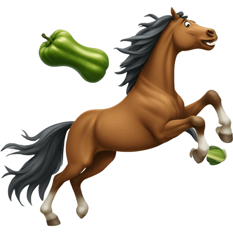 horse galloping in sunset with pickle emoji