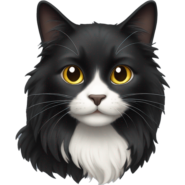 black cat domestic long-haired with half white mouth emoji