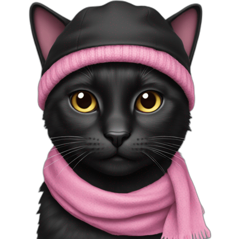 black cat with pink cap and black scarf emoji