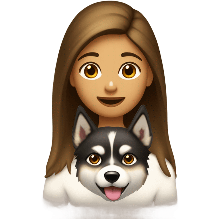 Une fille aux cheveux brun foncé fais un bisous sur la joue  a un Husky doré clair emoji