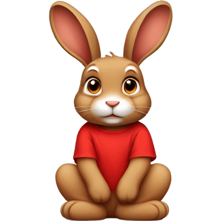 Cute brown floppy ear rabbit wearing red tshirt sitting  emoji