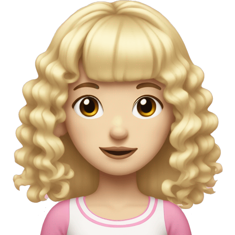 Blonde, pale girl with bangs and curly, long hair with pink bows  emoji