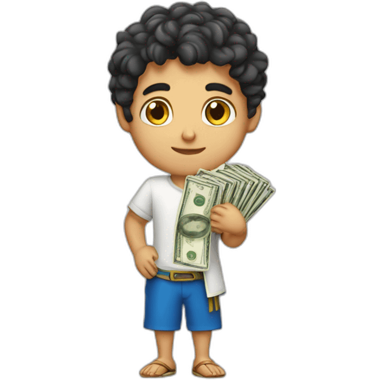 A serious Greek boy counting money  emoji