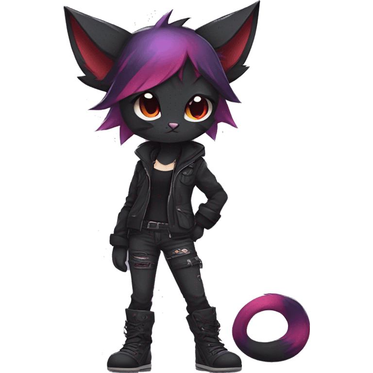 Cute cool dark black red purple animal hybrid Fakemon full body punk catgirl emoji