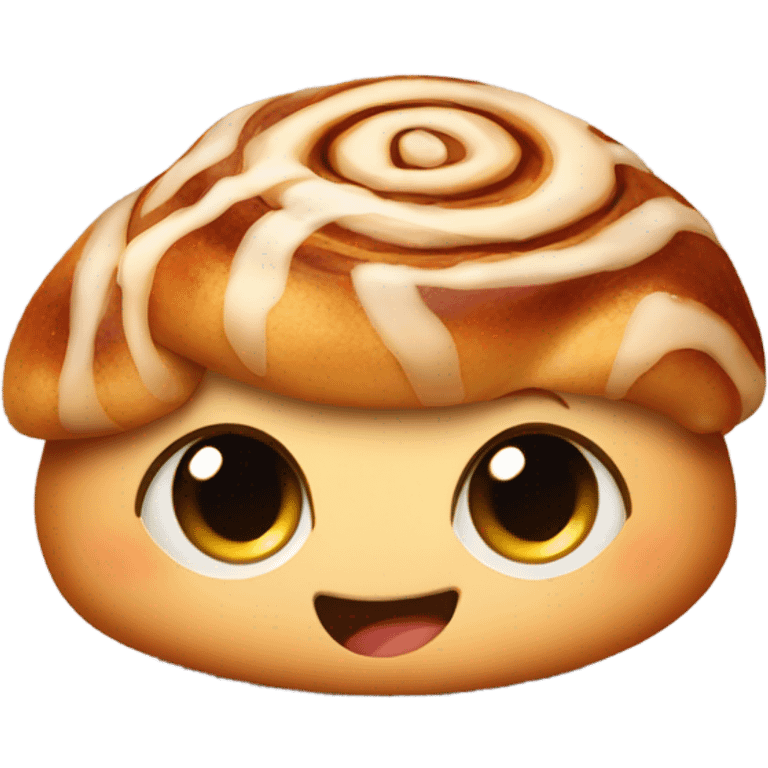 a single cinnamon bun with cute eyes emoji