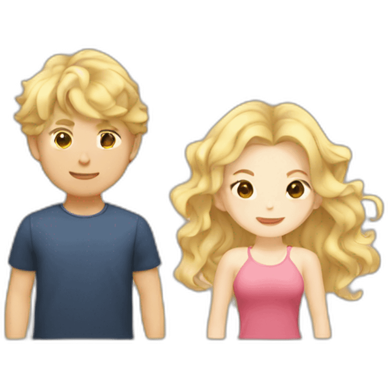 blonde wavy hair girl, japanese tan boy, couple emoji