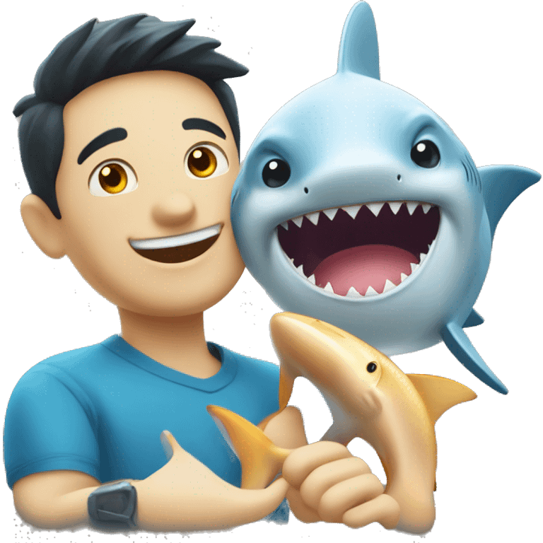 Shark and a fish smiling together for a photo emoji