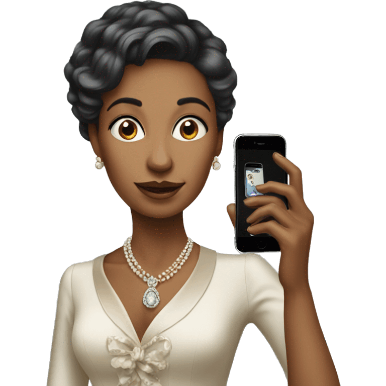 elegant lady holding phone portrait emoji