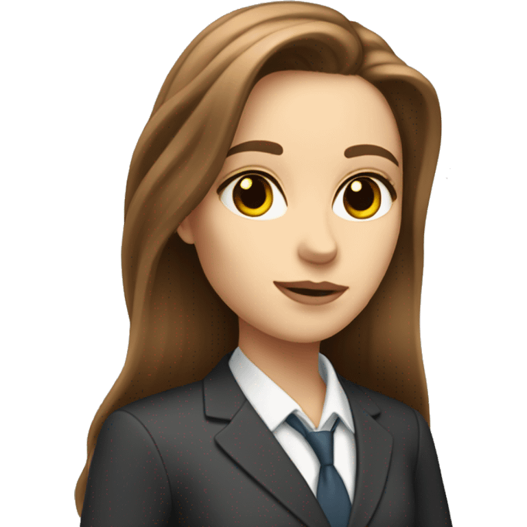 white-girl-with-long-brown-hair with notepad in suit emoji