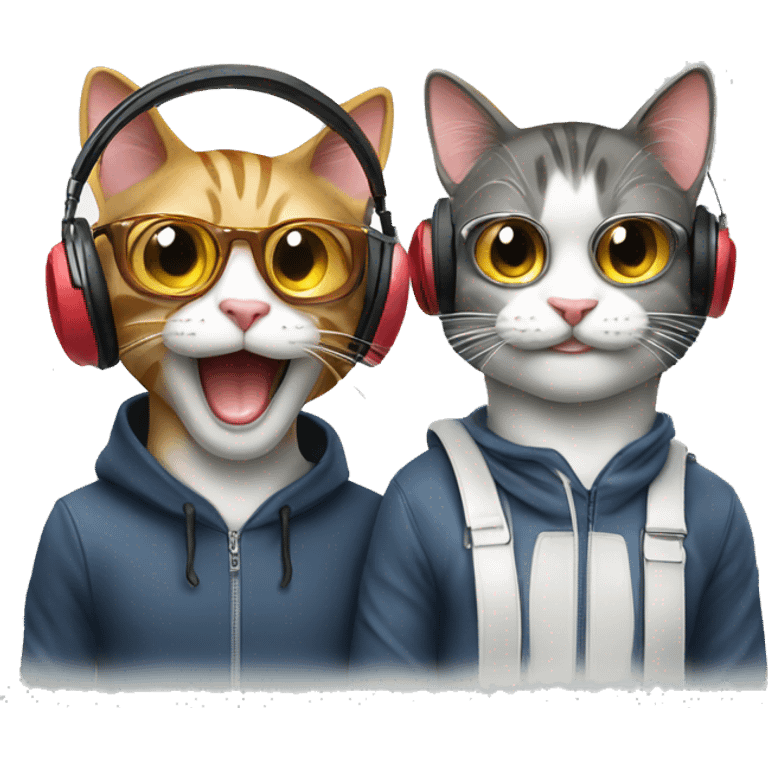 2 cool cats both smiling with headphones emoji