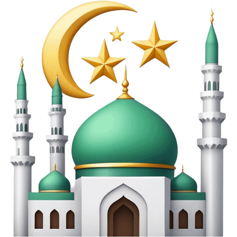 White Muslim crescent with star and mosque inside emoji