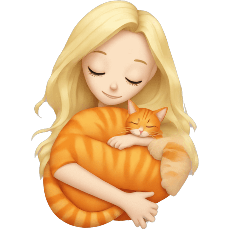 blonde girl sleeping with orange cat  emoji