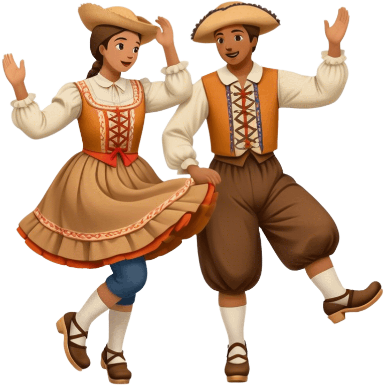 Cinematic Realistic scene of two performers executing the Klompendans, dressed in traditional Dutch costumes complete with wooden clogs and detailed folk patterns, captured in lively motion with soft, natural lighting emoji