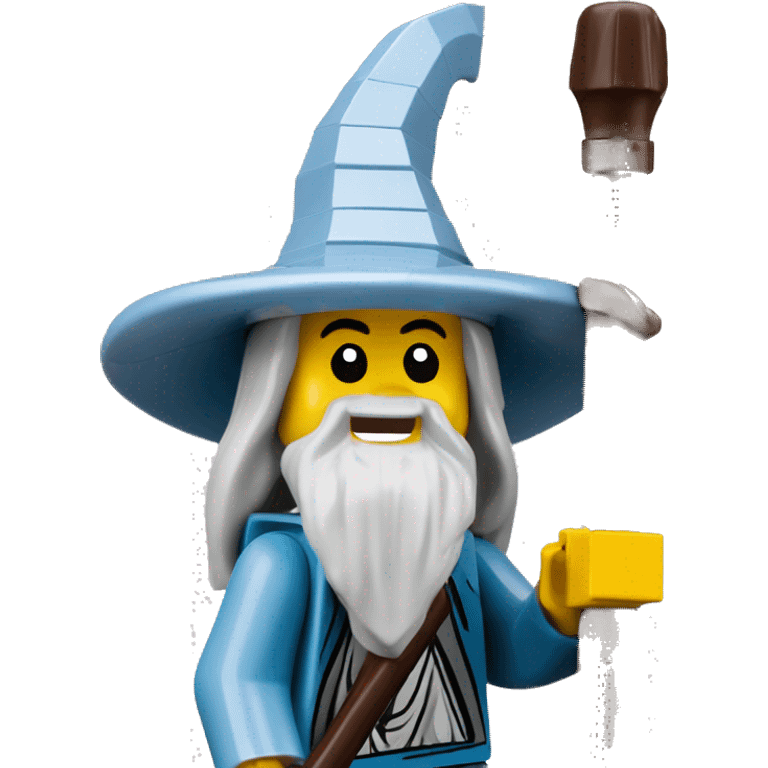 LEGO GANDALF MINIFIGURE SMILING AND LIFTING HIS STAFF emoji