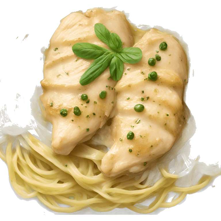 Realistic creamy Chicken piccata with angel hair pasta emoji