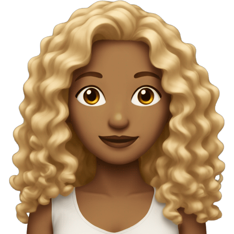 Gorgeous light brown woman with blonde long curly hair  emoji