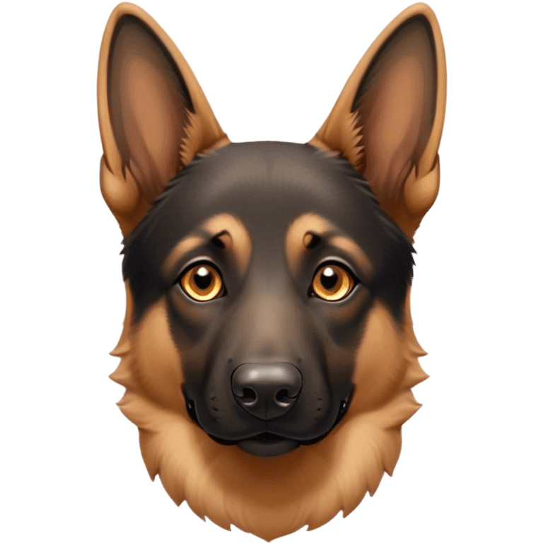 Cinematic Cute Tan/Black German Shepherd Portrait Emoji, Head tilted playfully and inquisitively, showcasing a smooth tan coat with distinctive black markings and piercing brown eyes filled with curiosity, Simplified yet irresistibly adorable features, highly detailed, glowing with a warm, friendly glow, high shine, affectionate and alert, stylized with a touch of whimsy, bright and endearing, soft glowing outline, capturing the essence of a mischievous yet loving guardian, so playful it feels like it could bound out of the screen and into your arms! emoji