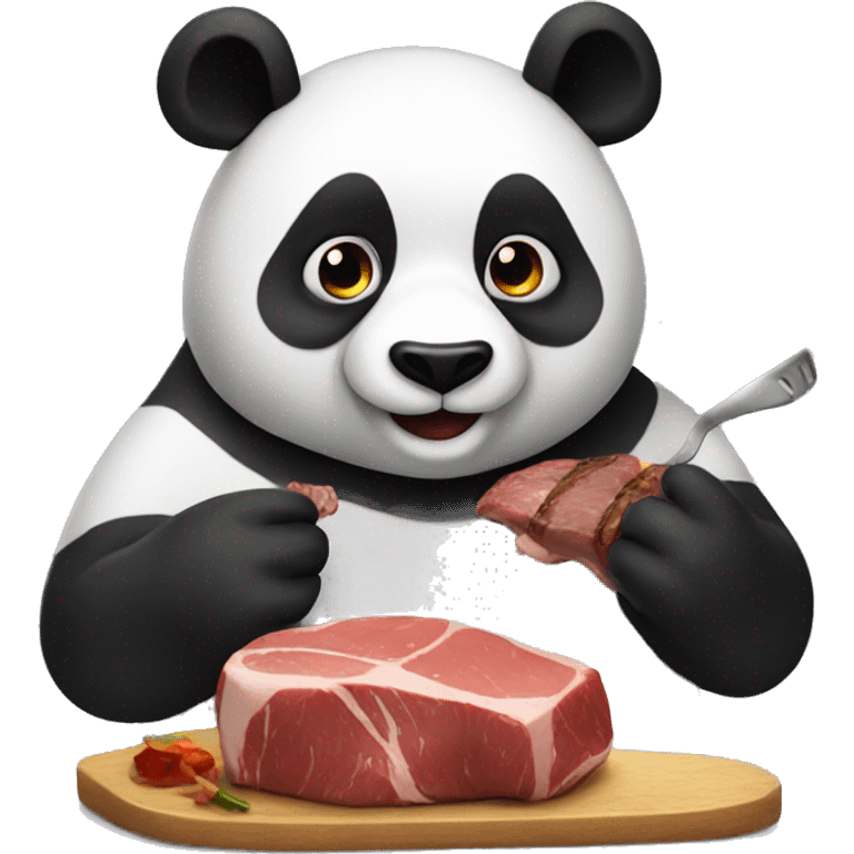 a really fat panda eating a steak  emoji