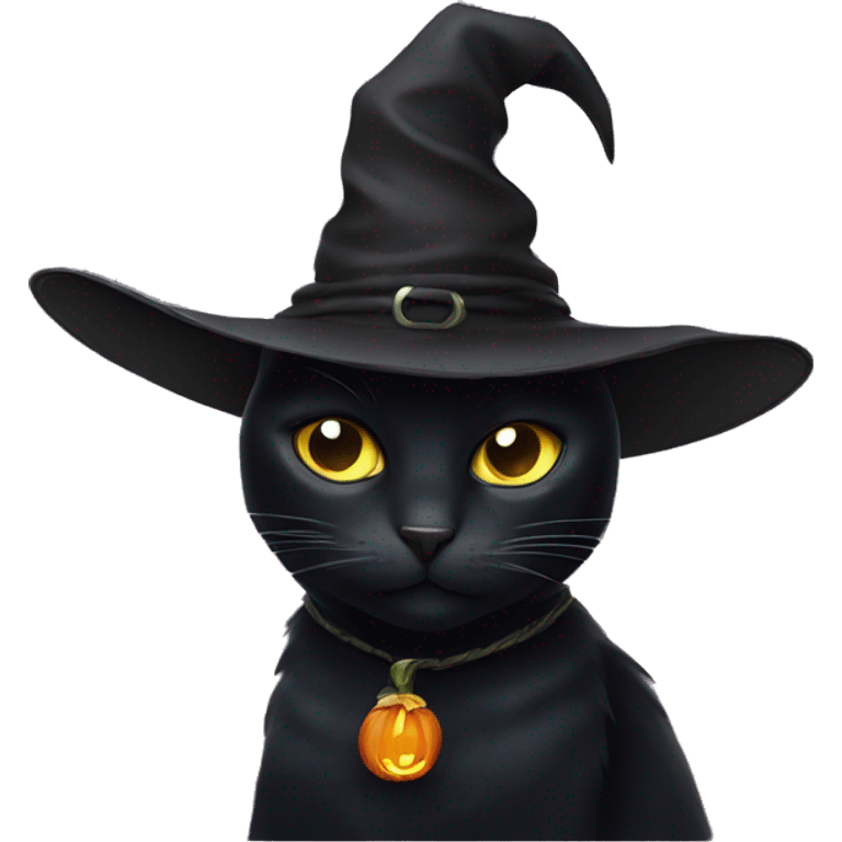 Black cat with witch hat emoji