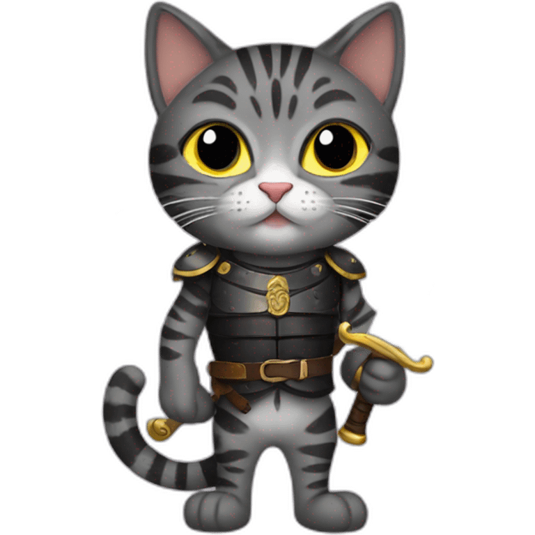 Black mackerel tabby cat holding sword emoji