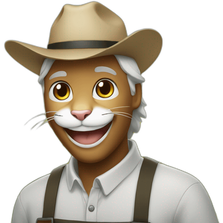 farmer black and white cat smiling emoji