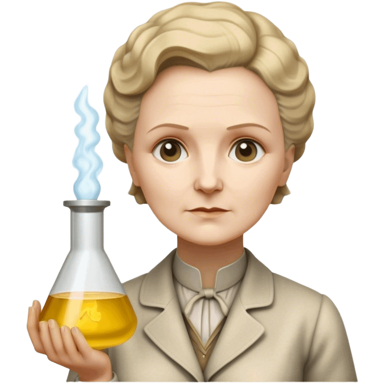 Cinematic Realistic Marie Curie Portrait Emoji, depicted as a pioneering scientist with a determined gaze in period attire, rendered with detailed textures and soft intellectual lighting that captures her groundbreaking legacy. emoji