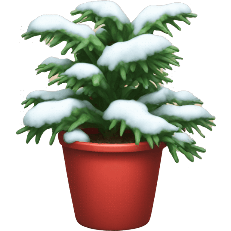 snowy winter plant with lights in a red pot emoji