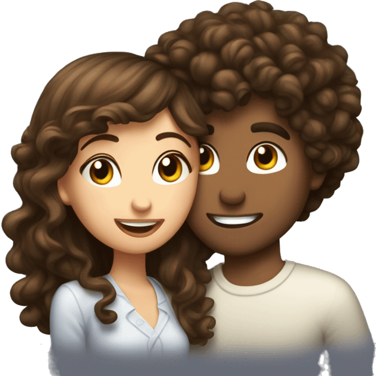 brunette girl kissing curly hair brune guy on the cheek emoji