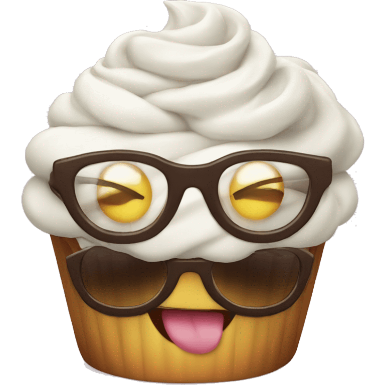 Happy cupcake wearing glasses emoji