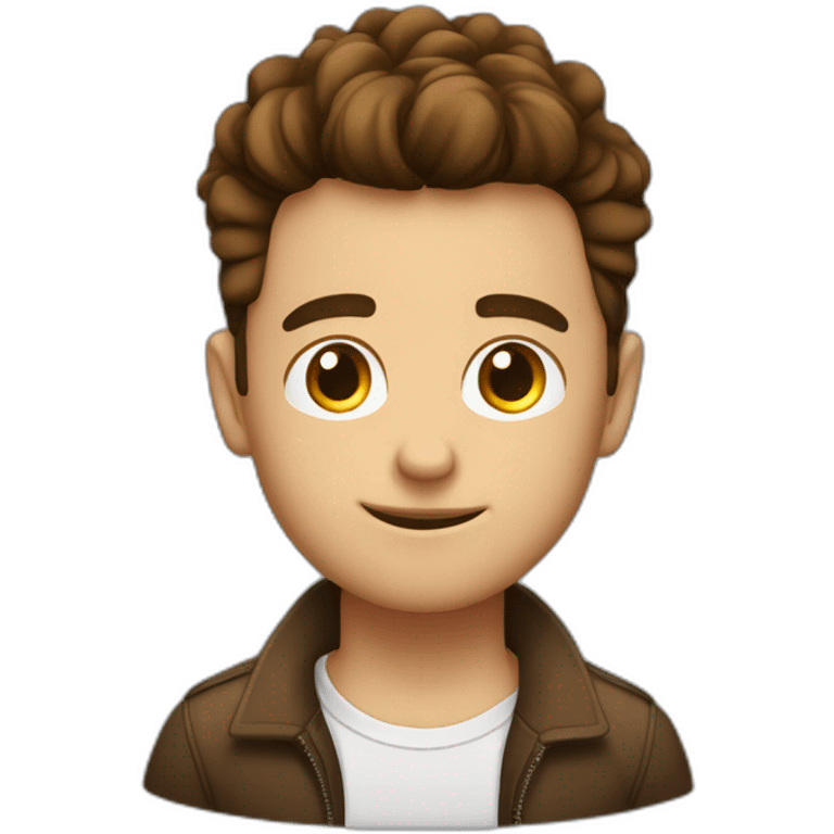 No glasses Cute programmer on his laptop with lighted skin a brown quiff and brown eyes and very little beard  emoji