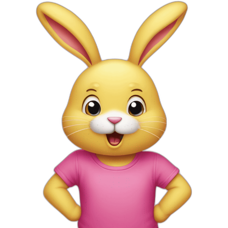 it-was-not-me,-i-am-innocent.-portrait-of-confused-nervous-pink-rabbit-raising-paws-up-in-surrender-and-staring-wearing-yellow-teeshirt emoji