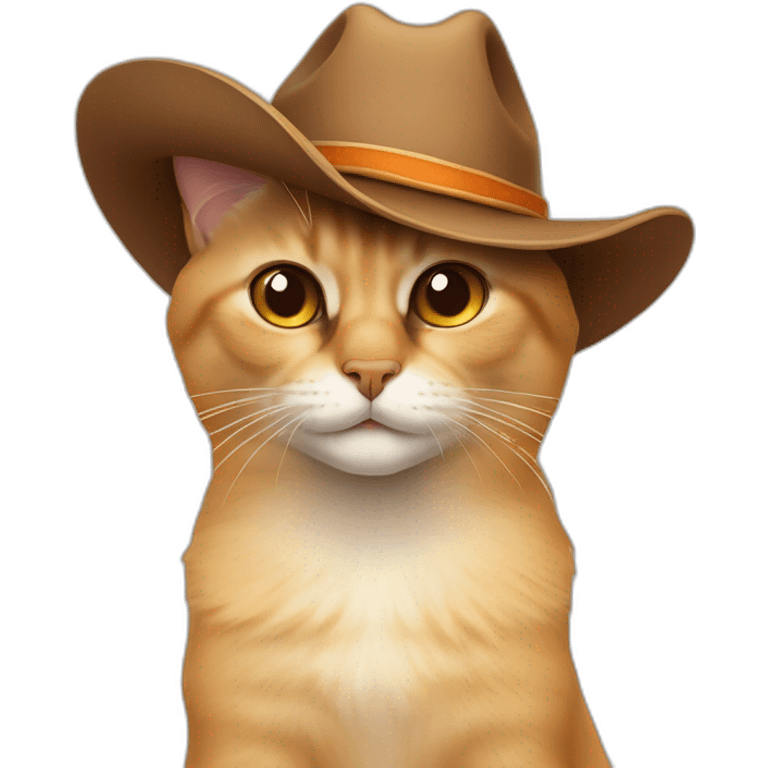 orange, smirking, balinese cat while wearing a brown cowboy hat emoji