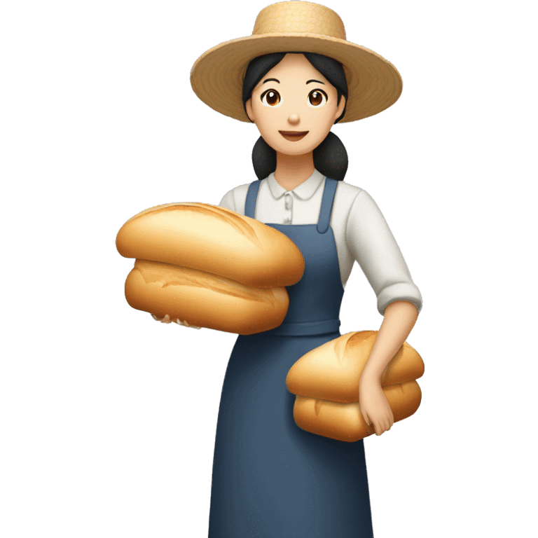 asian amish woman wearing a hat holding a loaf of bread emoji