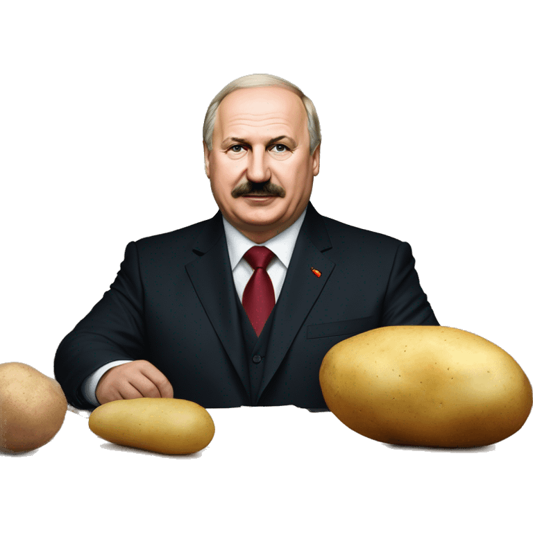 Photorealistic Belarus president Lukashenko with potato in right hand emoji