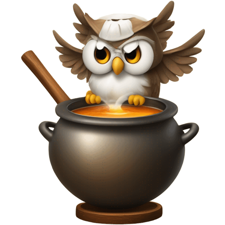 owl boiling herbal tea in cauldron  emoji