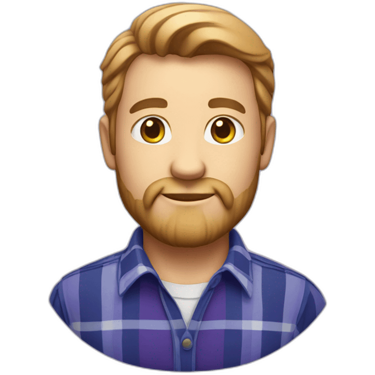 "Avatar of a white man with a light beard, wearing a blue plaid shirt, on a purple gradient." emoji