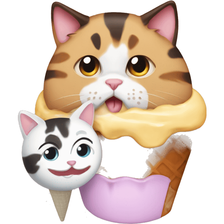 Icecream with fat calico cat emoji