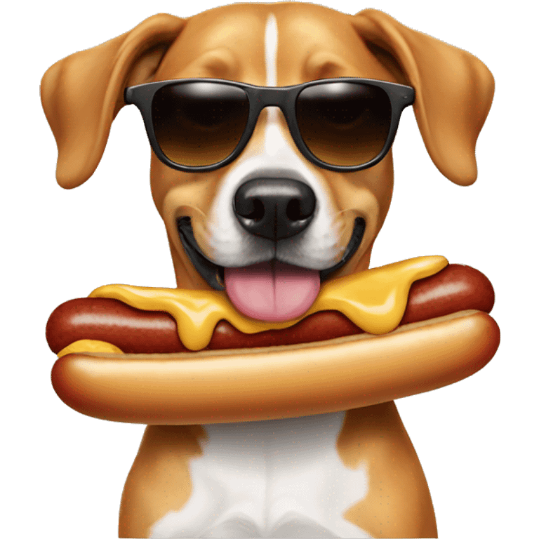 Dog wearing sunglasses eating hotdog  emoji