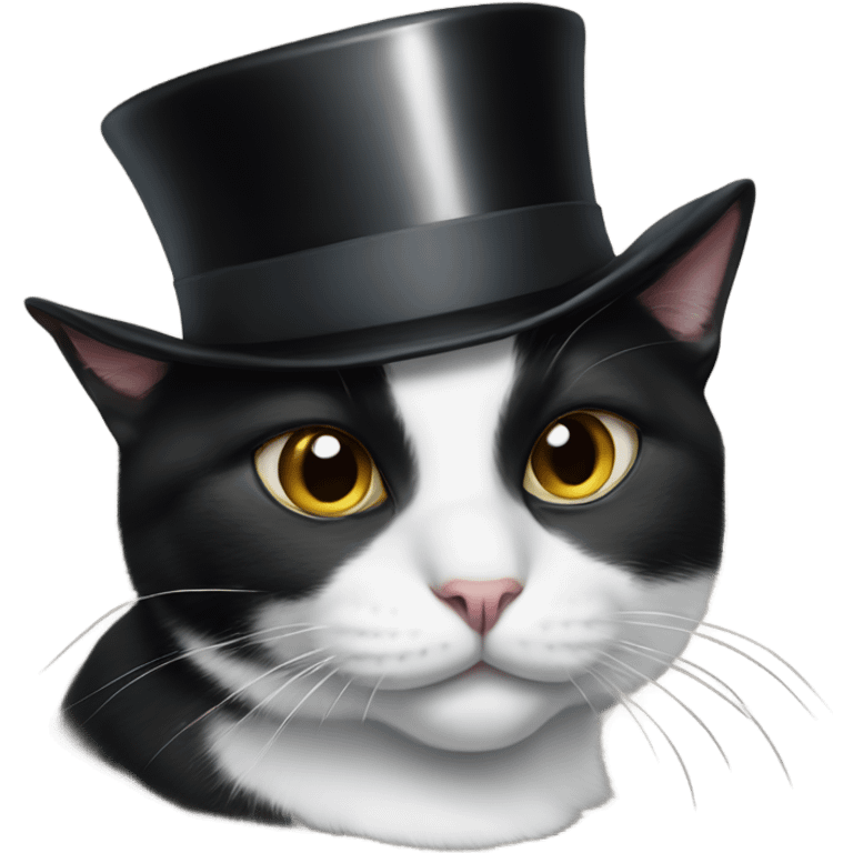 Tuxedo cat in a top hat emoji