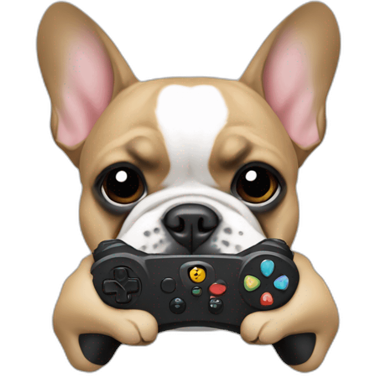 French bulldog holding a controller emoji