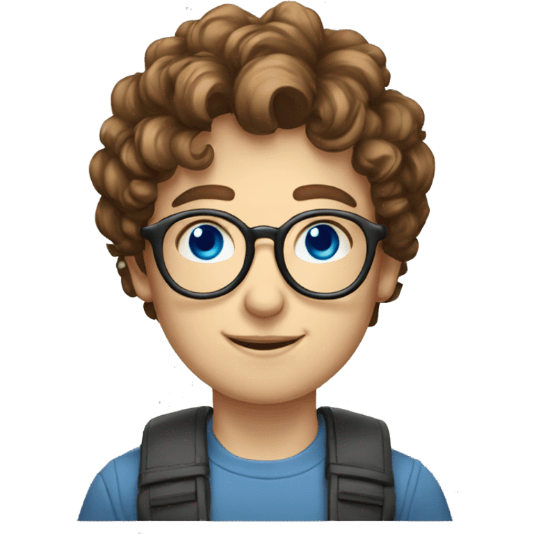 nerd, glasses, blue eyes, round face, pale skin, brown hair, curly hair emoji